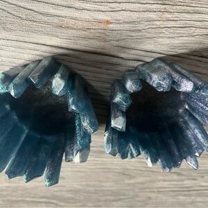 Hand Crafted Black And Blue Crystal Candle Holders